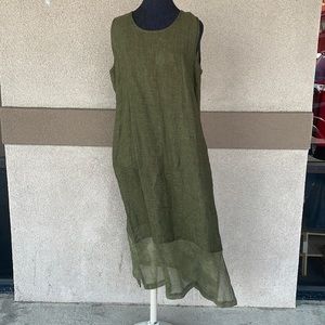 CTC linens | 100% green maxi dress with sheer bottom sleeveless dress size large